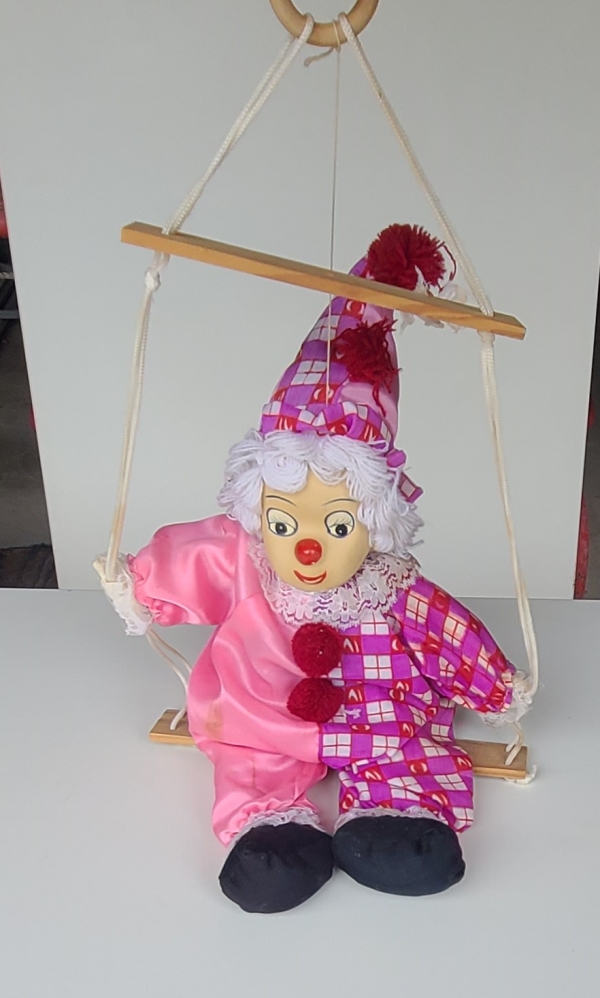 Vintage Porcelain Clown Doll on Swing